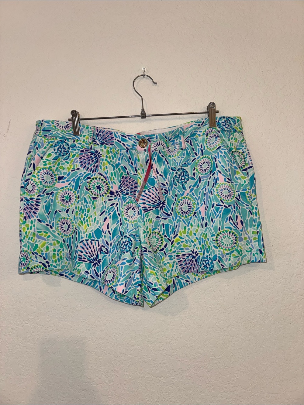 Lilly Pulitzer Callahan Knit Shorts Blue Ibiza Open Water Stretch Size 16